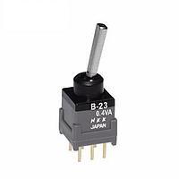 NKK Switches B23EP Process Sealed Subminiature Antistatic Toggles ON-OFF-ON .394 FLAT STRAIGHT PC .4VA