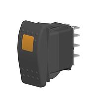 Carling Technologies V8D1A60B-AEC00-000 Rocker Switches 1-pole, (ON) - OFF - (ON), 20A 12VDC not HP rated, Illuminated, Sealed Contura II Rocker Black Switch with Amber Lens and .250 Tab (Q.C.), 8 Terminal baseUL 1054 Recognized