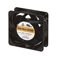 Sanyo Denki 9WL1412P1M001 Axial Fan, 140x140x38mm, 12VDC, Splash/Dust Proof, 100Khr, Ribless, Tach/PWM, IP68