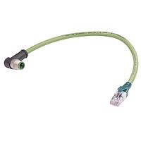 HARTING 09486883018250 Ethernet Cables / Networking Cables M12 D-code Overmolded Cable Assembly, angled male to RJ45 Cat5, 4xAWG22/7, PUR green, 25m