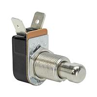 Carling Technologies P26B-1D-RND MTL Standard Switches 1-pole, OFF - (ON), 3A/6A/ 3/4A 250VAC/125VAC/125VAC not HP rated, Non-Illuminated  Round Metal Pushbutton Switch with .250 Tab (Q.C.)