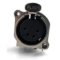 Io Audio Technologies IO-XLR4-F-BH Connectors 4-Pin XLR Chassis Connector, Female, Horizontal, Ground Pin, Metal Face Plate