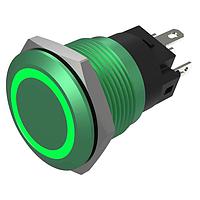 EAO 82-5851.1134 Anti-Vandal Illuminated Pushbutton, Momentary, 19mm, Alu Green, Flush, Ring,Green, 24V, Solder Terminals
