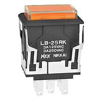 NKK Switches LB25RKW01-5D12-JD Pushbutton Switches ON(ON) RECT BLK 12V AMB LED CLR/AMBR CAP