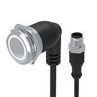 EAO 82-665G.1154 Anti-Vandal Illuminated pushbutton.momentary.22mm.stainless steel SUS 316L.flush/flat.ring illumination Tritan.white 24VDC.Ag.Cable 200mm with M12 Connector.Cable outlet 90