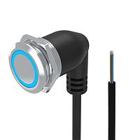 EAO 82-665C.2124 Anti-Vandal Illuminated pushbutton.maintained.22mm.stainless steel SUS 316L.flush/flat.ring illumination Tritan.blue 24VDC.Ag.Cable 200mm without Connector.Cable outlet 90