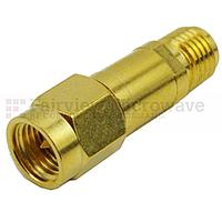 Fairview SA3R-03 3 dB Fixed Attenuator SMA Male To SMA Reverse Polarity Female Up To 3 GHz Rated To 2 Watts With Brass Nickel Body