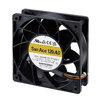 Sanyo Denki 9ADAW1201H10021 Fan AC, DC Axial Fan, 120x120x38mm, 100-240VAC, Splash Proof, Ribless, IP68