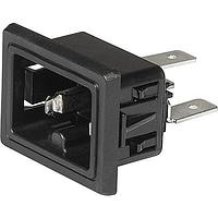 Schurter 3-142-767 Outlets GH21 Connector Inlet, 2.6kW, 400V DC, S1,Black, Snap-in Panel, Quick Connect Terminal, IP20, Bio-based plastics
