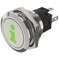 EAO 82-6151.1AA4.B004 Anti-Vandal Illuminated pushbutton.momentary.22mm D-Shape.Stainless steel.Flush/flat.Illum symbol B004 Info red/green.24V.Ag.Plug In