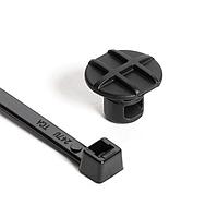HellermannTyton 156-02512 Cable Tie Mounts Cable Tie with Button Mount, 0.35" Hole Dia, 0.12" Max Panel, 0.07" Max Tie Width, PA66HIRHSUV, Black,