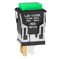 NKK Switches LB15SKG01-F Pushbutton Switches SPDT ON-(ON) BLACK SQUARE GREEN CAP