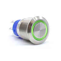 E-Switch ULV4F23SS337 Anti-Vandal Anti-vandal, SPDT, On-On, Panel Mount, Front, Silver, LED, Green, IP67