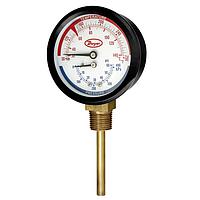 Dwyer TRI2-60-50 Dual Pressure & Temp Tridicator Gage – Adjustable Dial, 3 Connections (3 in, 60 psi, Center Back)