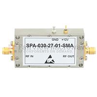 Fairview SPA-030-27-01-SMA Medium Power Amplifier at 1 Watt P1dB Operating From 20 MHz to 3 GHz with 27 dB Gain, 39 dBm IP3 and SMA