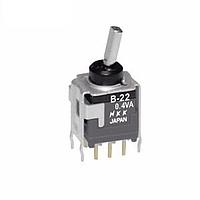 NKK Switches B22HB Process Sealed Subminiature Antistatic Toggles DPDT ON-ON .248 FLAT STRT BRKT PC .4VA