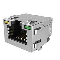 Amphenol Commercial Products RJE3C1881441 Modular Connectors / Ethernet Connectors 8P8C, RA, Cat6A, SMT, Sheild With Top and Side EMI Tabs, Without Pegs, With LEDs