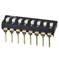 Same Sky (formerly CUI Devices) DS04-254-1S-08BK DIP Switches DIP Switch, SPST, 2.54 pitch, Raised actuator, short pin, 8 position, Black