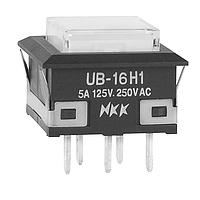 NKK Switches UB16KKW015F-JB Pushbutton Switches ON-ON SQ SOLDER GRN LED CLR/WHT CAP 5A