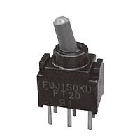 Nidec Components CFT2-1GC6-AW Ultra-Miniature Toggle Switch SPDT, (ON)-OFF-(ON), 3.8mm toggle, vertical PC terminals, 0.4VA @ 25V DC