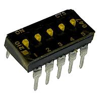 CTS Electronic Components 210-5MSTD DIP Switches THROUGH HOLE, GOLD FLASH DIP SWITCH, 5-POLE, MEDIUM ACTUATOR, BOTTOM SEAL, TAPE SEAL, STRAIGHT TERMINAL FORM, TUBE PACK