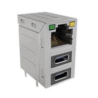 Amphenol RJE36188214D RJ45 Over USB4 Stacked RJ45 over USB4 , with LED, with 6 micro inch Contact Gold Plating