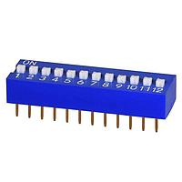 Same Sky (formerly CUI Devices) DS01-254-S-12BE DIP Switches DIP Switch, SPST, 2.54 pitch, raised actuator, flat bottom, Short pin, 12 position, Blue