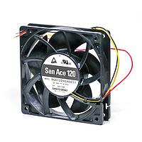 Sanyo Denki 9GA1224G40011 Axial Axial Fan, 120x120x25mm, 24VDC, 134CFM, 11.28W, 57dBA, Low Power, Ribless, Tach