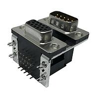 Kycon K42X-E9P/E15S-A4N Dual Port D-Sub Connectors 2PORT 9/15P PLG/RECP .750 4GB