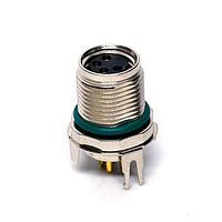 Amphenol LTW M8S-04PFFP-SF8001 Connectors M8 Circular Metric Connector, A Code, Metal, 3A, 04 pins, Female Connector, Female Contact, Hexagonal, M10*0.75, Screw Thread, PCB 180 , Receptacle, Front Fastened, IP68 Unmated