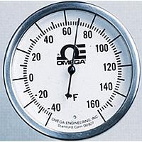 OMEGA H-50-300F/10-150C-21/2-1/4 2.37 in Dial Bimetal Hermetically Sealed Thermometer Various Mounts (150 °C, 1/4 in, NPT Male, 2.5 in)