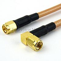 Fairview FMC0204143LF SMA Male to RA SMA Male Cable RG-142 Coax and RoHS Compliant
