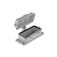 HARTING 09300161314 Housings 16B Bulkhead Housing, Double Lever, for hood w/ levers, w/ self-closing plastic cover