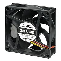 Sanyo Denki 9GA0824G4D001 Axial DC Axial Fan, 80x80x25mm, 24VDC, Low Power, Locked Rotor Sensor
