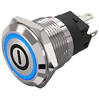 EAO 82-5151.1124.B001 Anti-Vandal 82-5151.1124.B001.Illuminated pushbutton.momentary.19 mm.stainless steel.flush/flat.ring.blue.24 V.soldering terminal.On OFF