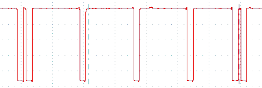 Hall camshaft sensor waveform at 10 milliseconds per division and 1 volt per division