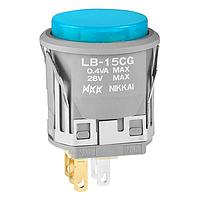 NKK Switches LB15CGG01-28-GJ Pushbutton Switches SPDT ON-(ON) RND 12V LAMP BLUE/CLEAR CAP