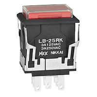 NKK Switches LB25RKW01-5C12-JC Pushbutton Switches ON(ON) RECT BLK 12V RED LED CLR/RED CAP