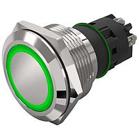 EAO 82-6152.2134 Anti-Vandal 82-6152.2134.B001.Illuminated pushbutton.maintained.22 mm.stainless steel.flush/flat.ring.green.24 V.screw terminal.On OFF