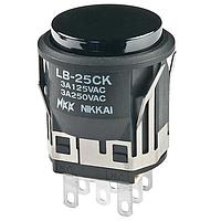 NKK Switches LB25CKW01-A Pushbutton Switches DPDT ON(ON) ROUND BLACK BODY BLACK CAP