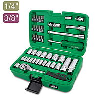 TOPTUL GCAI4904 1/4" & 3/8" DR. Flank Socket Set (49 pcs; 6PT; Satin)