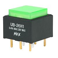 NKK Switches UB26SKG035F-FF Pushbutton Switches DPDT ON-ON 0.4VA ILLUM GREEN SQR PCB
