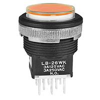 NKK Switches LB26WKW01-5D12-JD Pushbutton Switches ON-ON BLK PNL SL 12V AMBR LED CLR/AMB CAP
