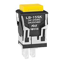 NKK Switches LB15SKW01-E Pushbutton Switches SPDT ON-(ON) 3A SQR YELLOW CAP