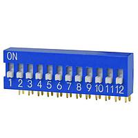 Same Sky (formerly CUI Devices) DS03-254-12BE DIP Switches DIP Switch, SPST, 2.54 pitch, Raised actuator, right angle, 12 position, Blue