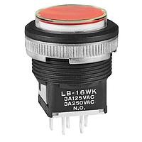 NKK Switches LB16WKW01-5C12-JC Pushbutton Switches ON-ON PANEL SEAL 12V RED LED CLR/RED CAP