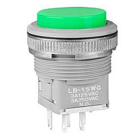 NKK Switches LB15WGW01-FJ Pushbutton Switches SPDT ON-(ON) GRN Ag PNL SEAL GRY HOUSING