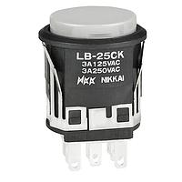 NKK Switches LB25CKW01-H Pushbutton Switches DPDT ON-(ON) BLACK ROUND GRAY CAP