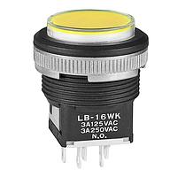 NKK Switches LB16WKW01-01-JE Pushbutton Switches ON-ON BLK PANEL SEAL NEON LMP CLR/YLW CAP