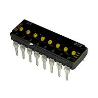 CTS Electronic Components 210-8MSTF DIP Switches THROUGH HOLE, GOLD FLASH DIP SWITCH, 8-POLE, MEDIUM ACTUATOR, BOTTOM SEAL, TAPE SEAL, OFF, TUBE PACK
